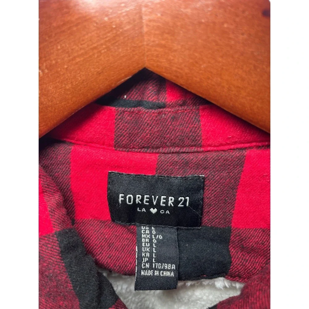 Cabin Core‎ Flannel Jacket Women L Red Black Buffalo Plaid Sherpa Lined Zip Up